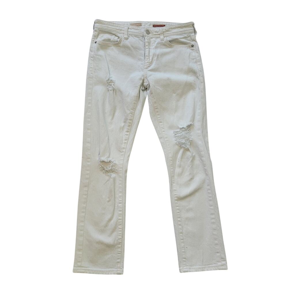 Pilcro Size 28 Anthropologie White Distressed Slim Boyfriend Crop Jeans